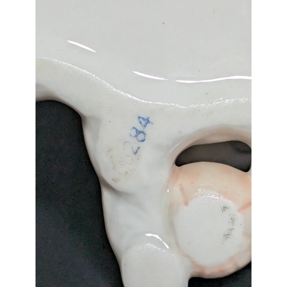 Sweet Porcelain Cat With Ball Numbered Figurine Hand-Painted High Gloss Finish